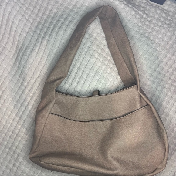 Taupe Faux Leather Hobo Shoulder Bag with Knot Detail - Picture 6 of 7